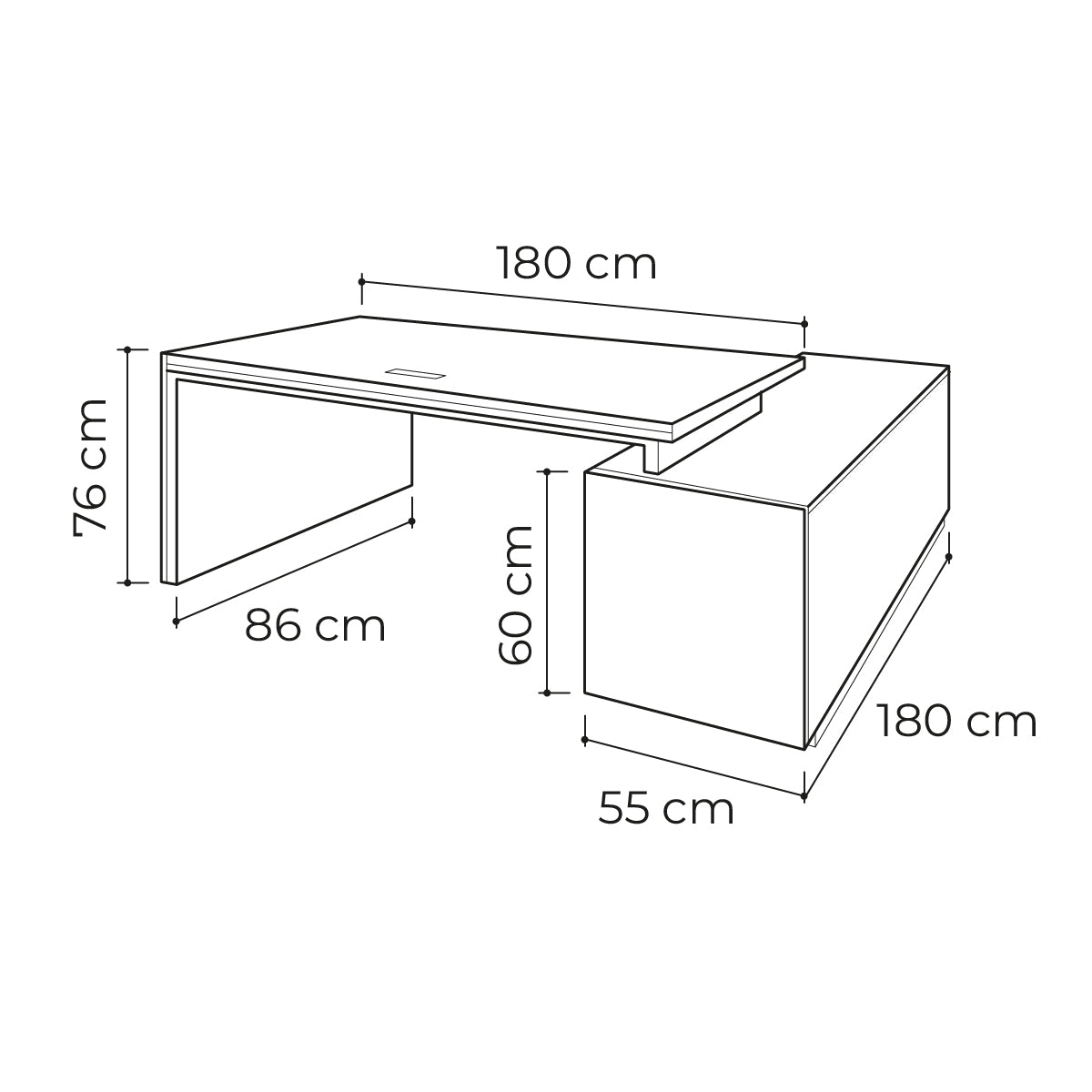 Set de Escritorio y contra izquierdo Porta Romana 180 cm