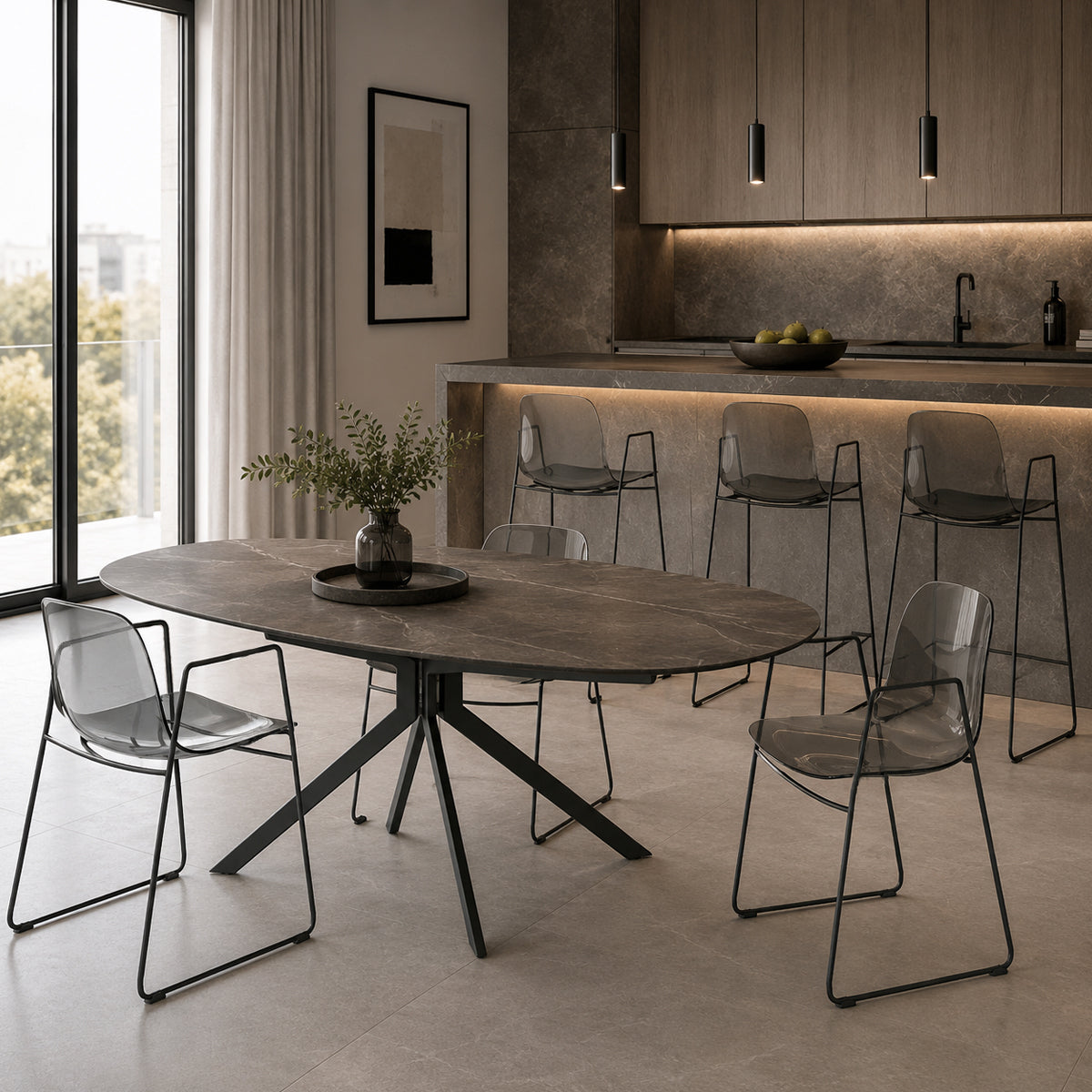 Silla de comedor Academy transparente de metal con brazos