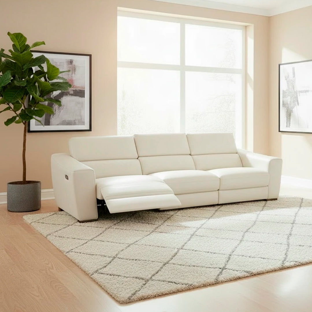 Sofá 2 Reclinables 1 fijo 3 plazas Forza Natuzzi en piel Gris claro