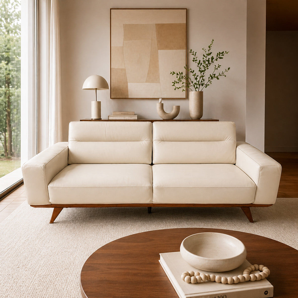 Sofá Adrenalina Natuzzi en piel blanco perla