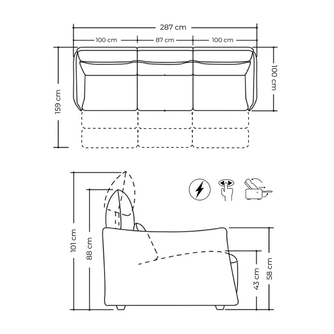 Sofá Stupore Reclinable de 3 plazas de piel Natuzzi
