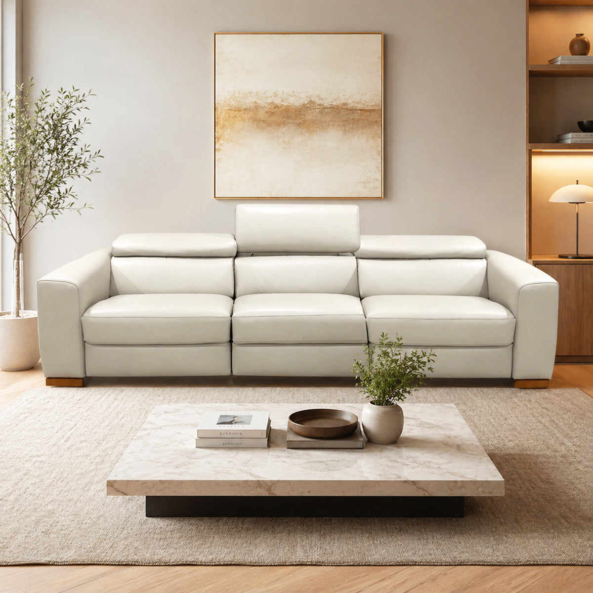 Sofá Reclinable 3 plazas Forza Natuzzi en piel Gris claro