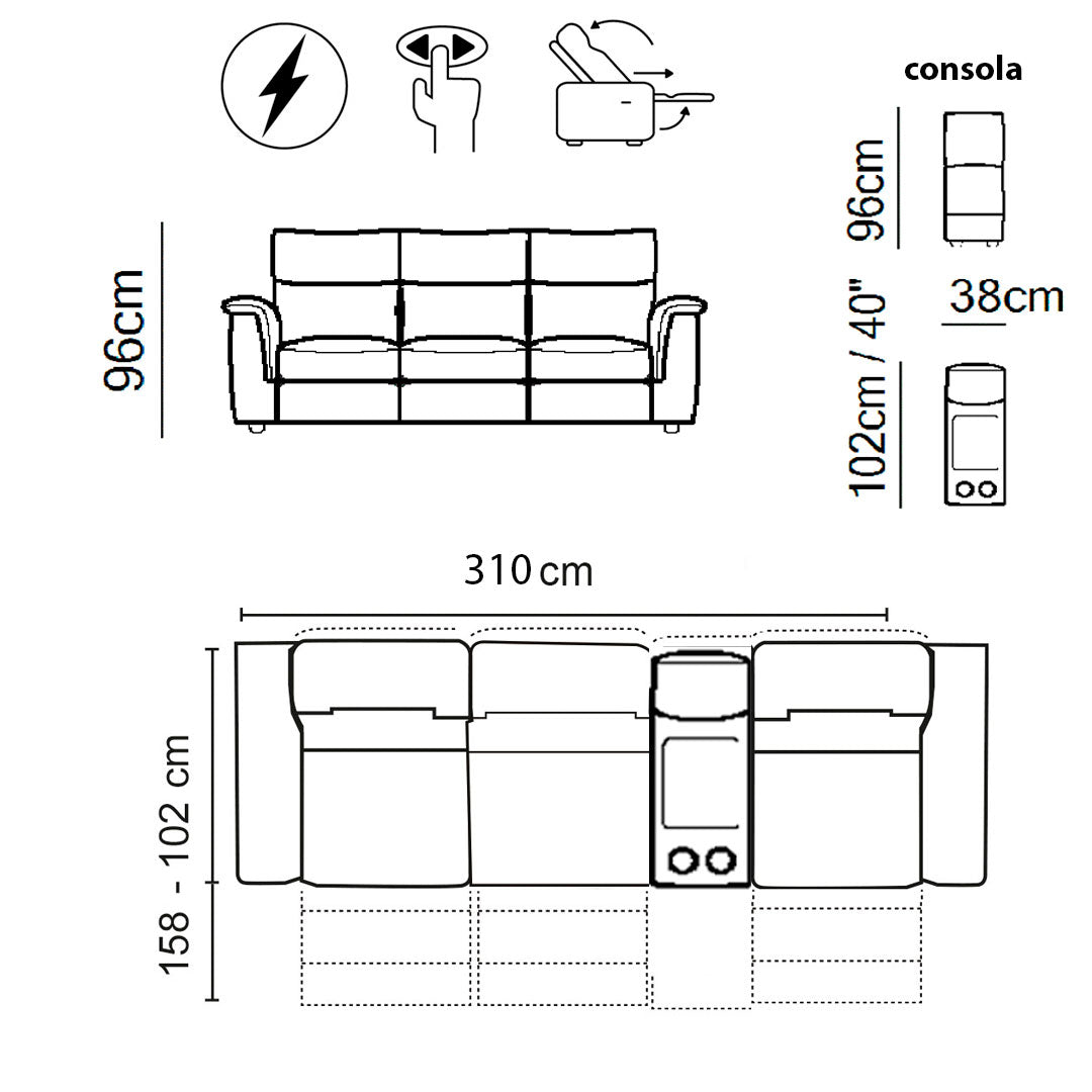 Sala reclinable Amorevole Natuzzi 3 plazas en piel