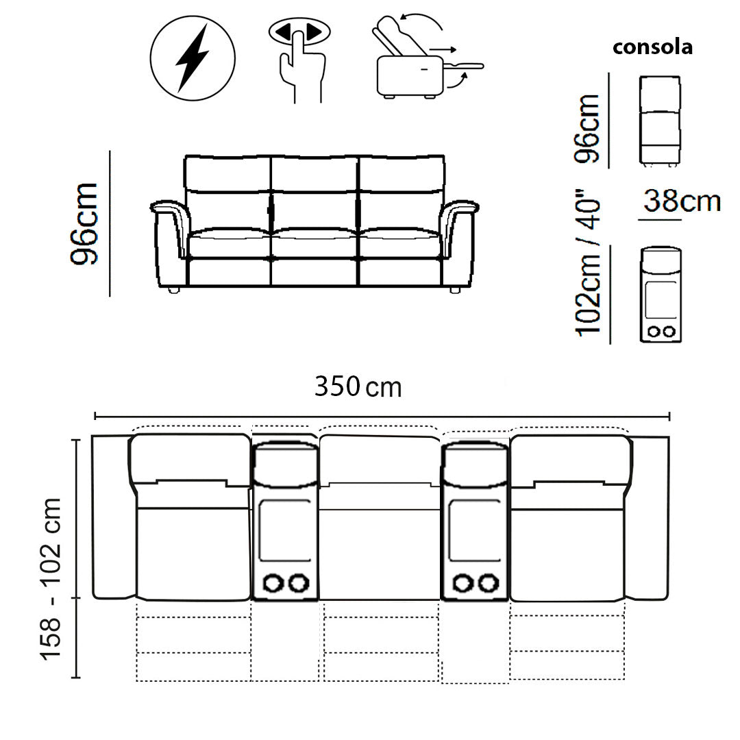 Sala reclinable Amorevole Natuzzi 3 plazas en piel