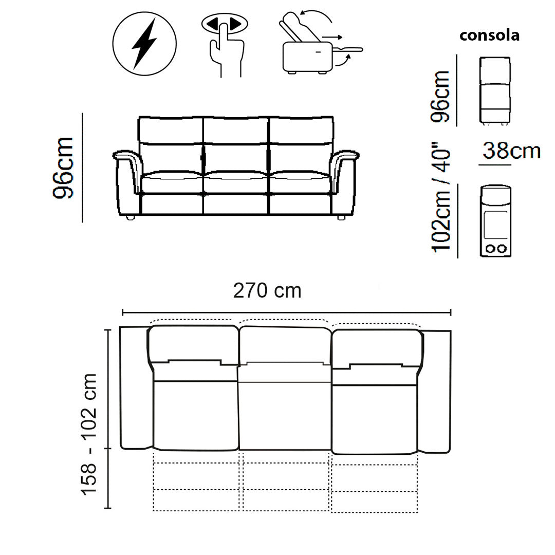 Sala reclinable Amorevole Natuzzi 3 plazas en piel
