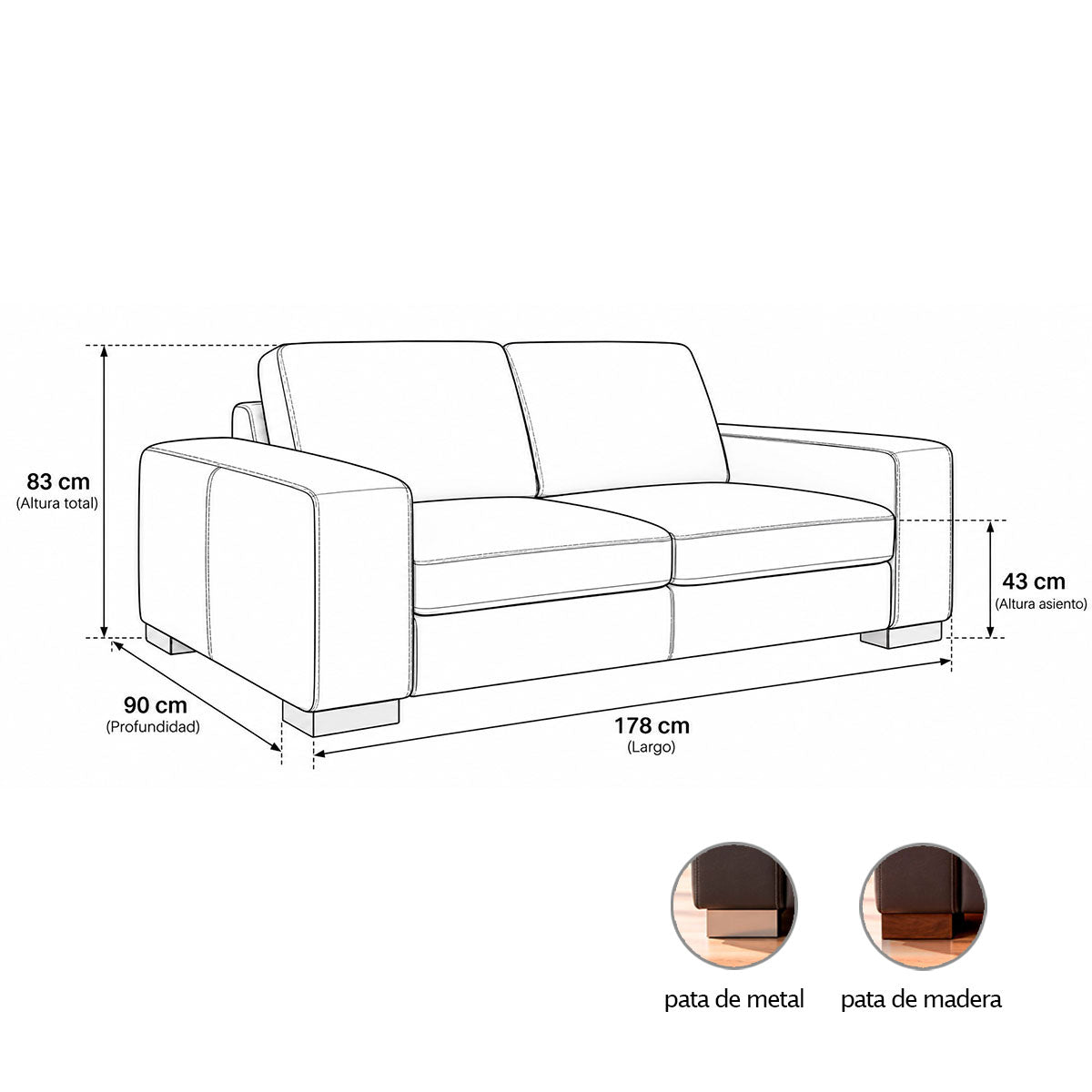 Love seat Marcos en piel café
