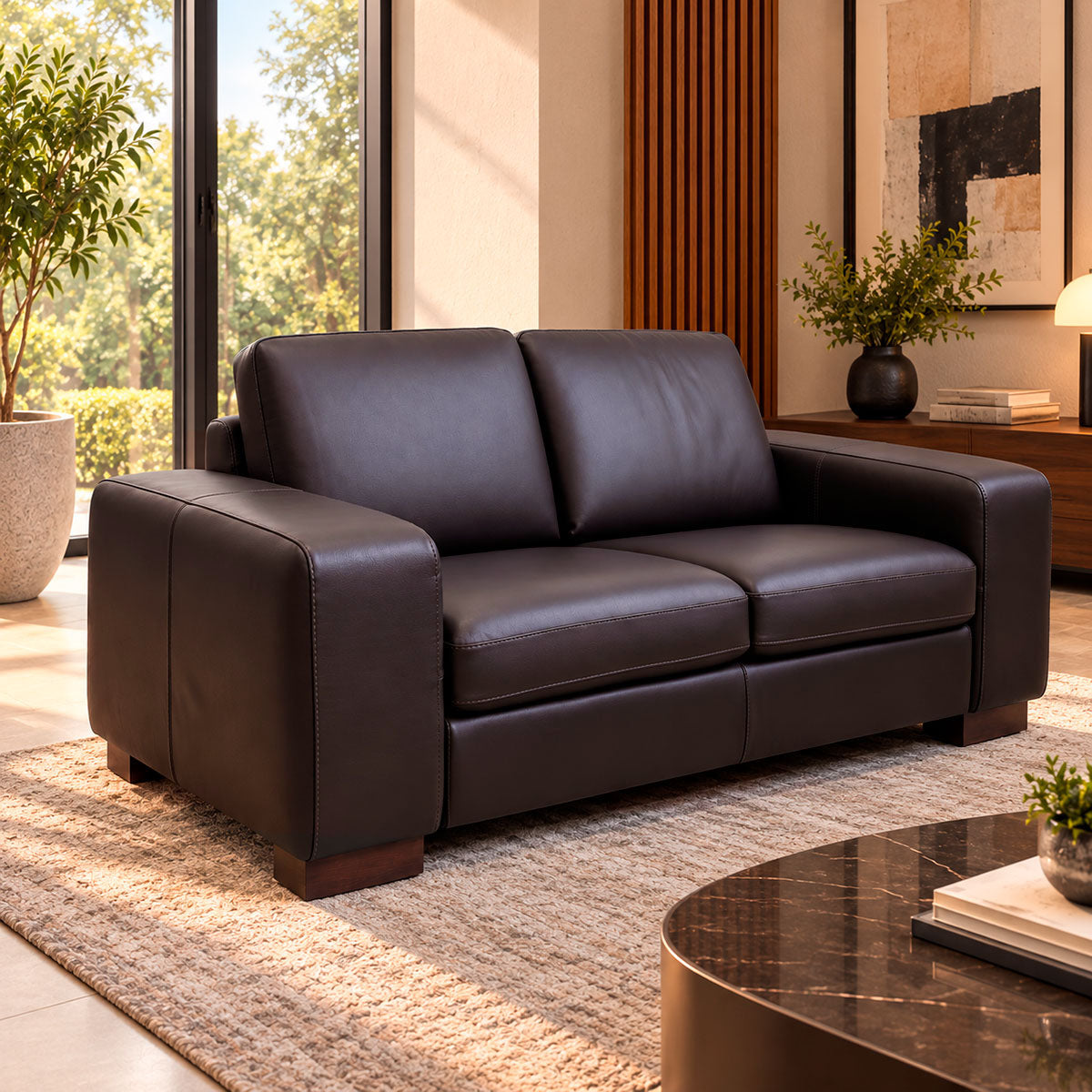 Love seat Marcos en piel café